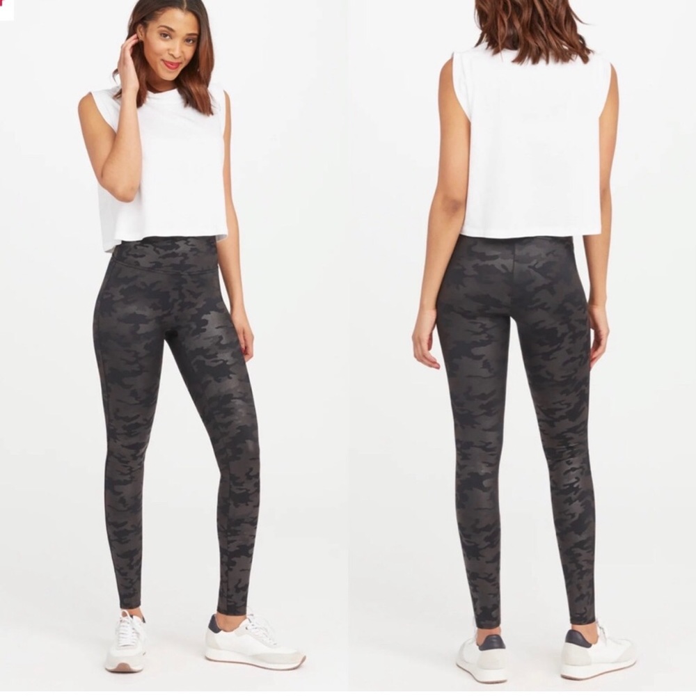 COPY - NWT SPANX faux leather, black & gray camo leggings. Petite 3X.